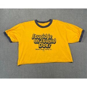 Vintage Style Ringer Tee Bubba Gump Shrimp Women L Yellow Retro Movie Graphic